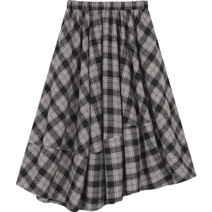 妖精的口袋花苞大摆复古格子半身裙女2025年冬新款中长款休闲裙子