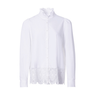 甜美木耳边立领蕾丝衬衫女MOFAN摩凡2026春新款百搭休闲衬衣 白色