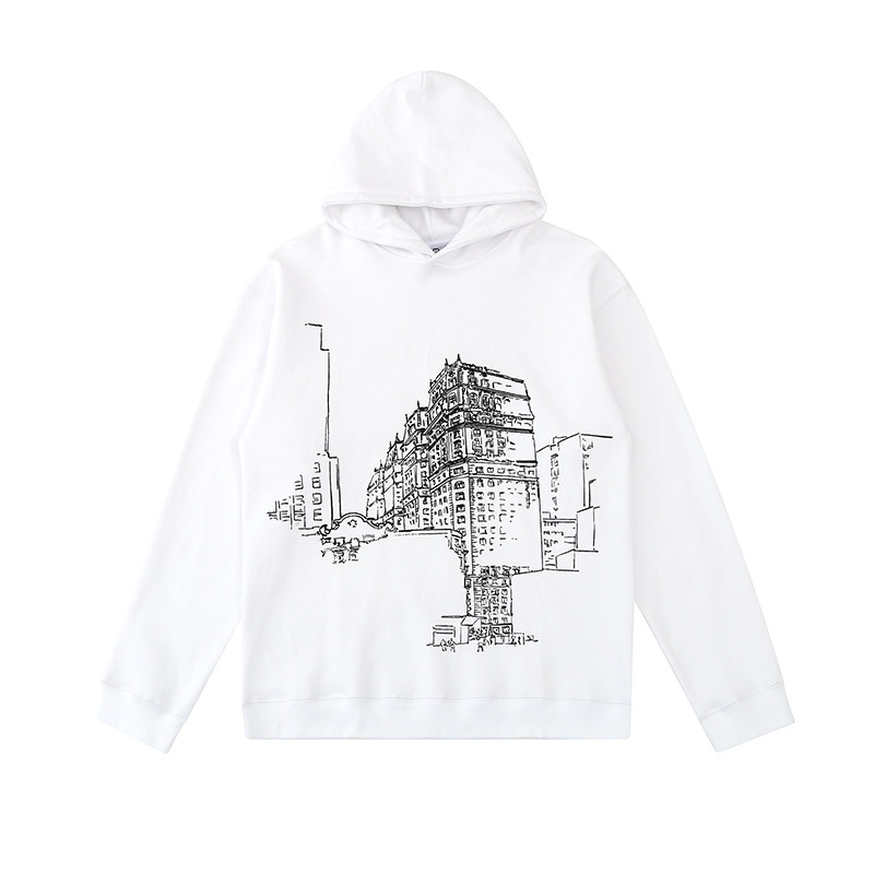 素描建筑物连帽卫衣手绘帽衫外套