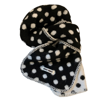 双面波点针织毛绒围巾秋冬氛围感