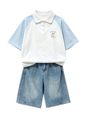 女大童夏季撞色宽松短袖POLO衫
