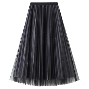 9230 烫钻星空网纱巨好看的半身裙女2025新款垂坠早秋冬a字裙纱裙