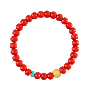 【2026柿柿如意】庆祥泰朱砂手串正品天然蜜蜡女款手链本命年礼物