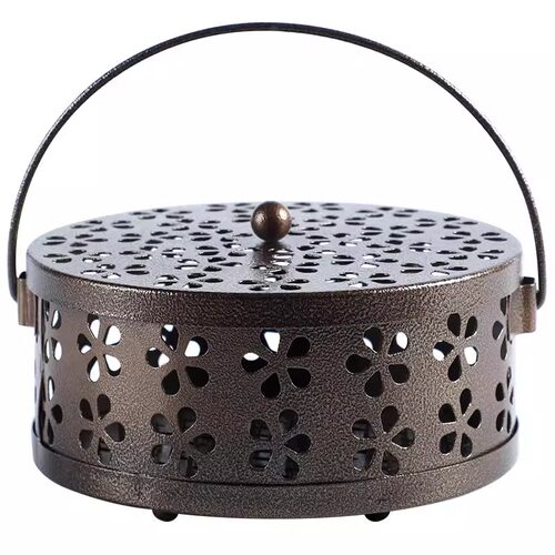 蚊香盒带盖安全盘托挂式大号手提便携式铁艺檀香蚊香炉防火放置器