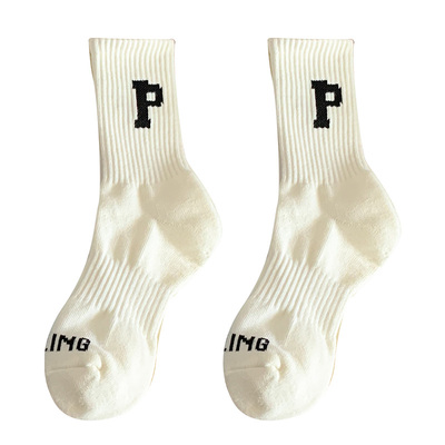 4色潮流字母配鲨鱼裤中筒袜女棉