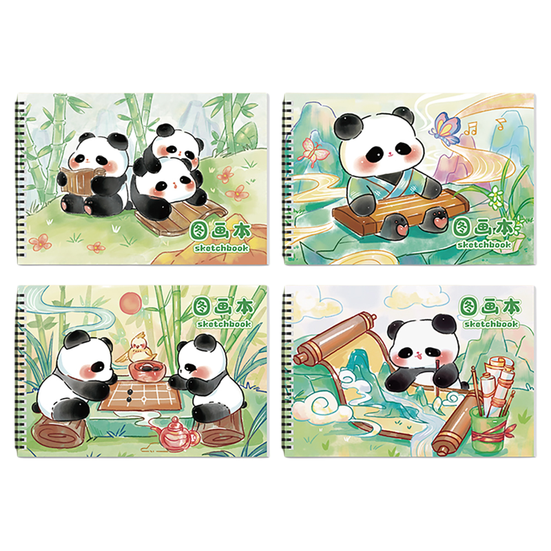 卡通熊猫线圈加厚空白图画本4本