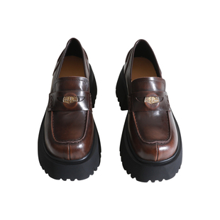 莲花府邸2025春季单鞋复古圆头中口乐福鞋英伦百搭松糕厚底女鞋子