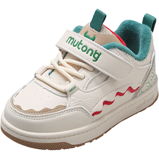 牧童童鞋祥云国潮鞋子儿童板鞋秋冬男童加绒保暖休闲鞋女童二棉鞋