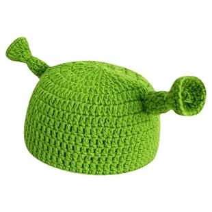痞幼同款怪物史莱克帽子女秋冬针织卡通搞怪绿色可爱头套毛线帽子