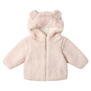 Quincy Mae秋冬新款加厚保暖宝宝外套软糯绒绒可爱熊耳朵连帽棉服