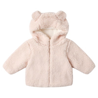 Quincy Mae秋冬新款加厚保暖宝宝外套软糯绒绒可爱熊耳朵连帽棉服