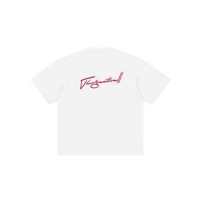 TGWALL「美好记录」手写后背印花圆领宽松纯棉街头情侣短袖T恤男