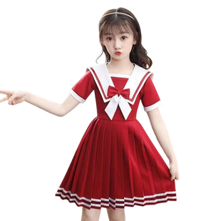 女童连衣裙春夏季2025新款jk套装红色儿童裙子童装女孩洋气公主裙