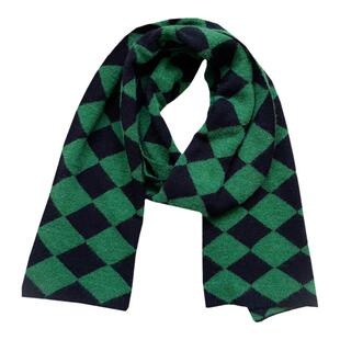 绿色围巾女冬季ins百搭韩版复古时尚菱形格针织围脖加厚保暖短款