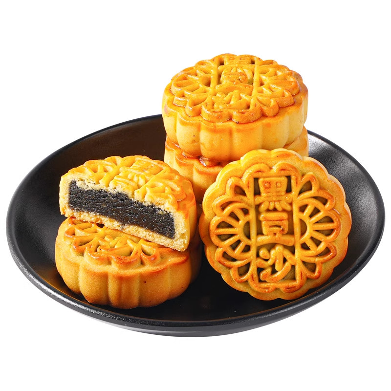 柴火黑豆沙饼广式月饼传统老式手工糕点心零食特产小吃豆沙馅美味
