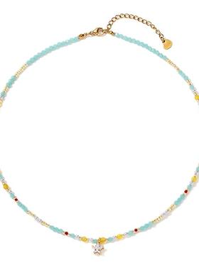 卡洛美星芒絮语项链女轻奢小众锁骨链夏日多巴胺彩色水晶项链颈链