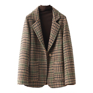 双面绒西装外套女士短款格子小个子西服式2026春秋新款羊毛呢大衣