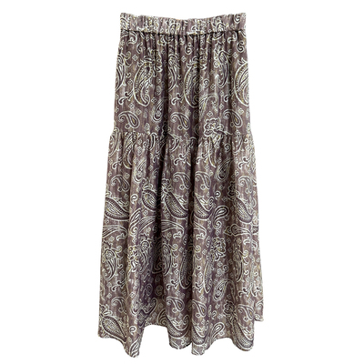 Q货莱赛尔麻印花松紧腰A字半身裙