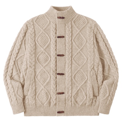 PSO Brand男装女装复古牛角扣立领气质女士上衣开衫毛线衣慵懒风