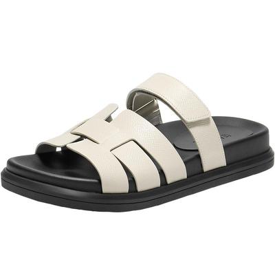 百丽女鞋子度假编织一字拖新款真皮休闲平底可外穿拖鞋3V632BT5