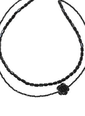 独特黑玫瑰花项链双层叠戴锁骨链