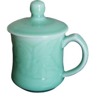 瓯江龙泉青瓷茶杯办公室会议杯子陶瓷杯带盖家用个人马克杯咖啡杯