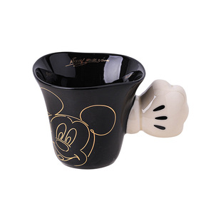 迪士尼米奇轻奢手柄杯情侣对杯陶瓷杯新中式风黑白喝水杯子咖啡杯