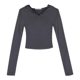 【林允/沈梦辰同款】龙脸DRAGONFACE修身连帽紧身衣螺纹长T恤红品