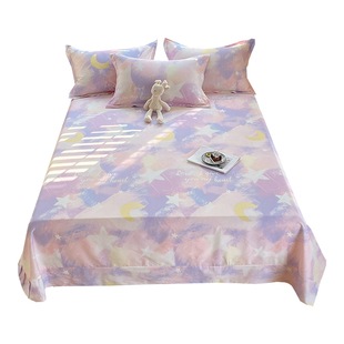 圆角花边纯棉床单单件女生单人1.5米1.8m全棉被单枕套三件套垫单