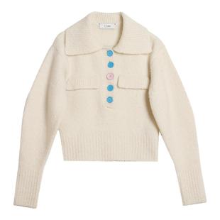 N·MORE设计师品牌 秋冬 珍珠白短款休闲针织衫套衫