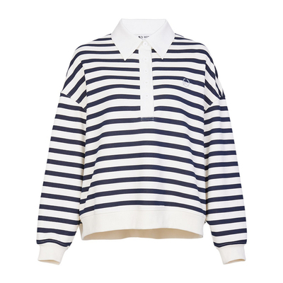 婉甸2026春季新品藏青米白条纹卫衣H型长袖纯棉卫衣1251Y03SX2