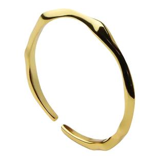 韩版S925纯银细条戒指女个性黄金色光面不规则波浪指环关节戒尾戒