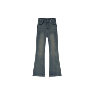 梨型身材复古蓝微喇牛仔裤女加绒加厚胖妹妹mm高腰弹力显瘦喇叭裤