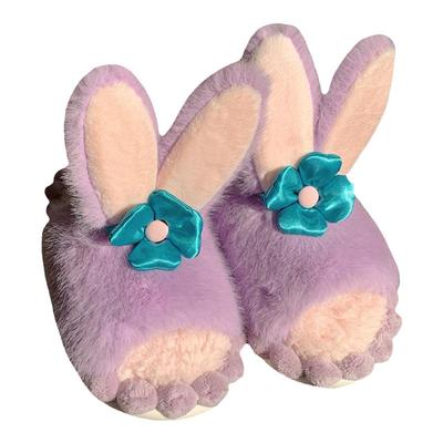 细细条可爱兔子防滑软底棉拖鞋女