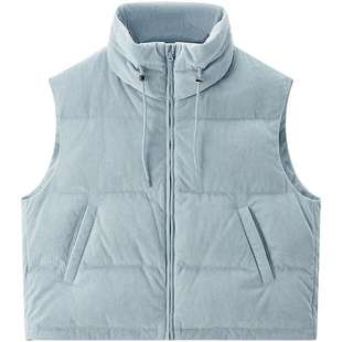 乐町灯芯绒面料羽绒马甲女装2025冬季新款简约短款背心羽绒服外穿