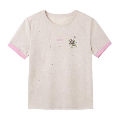 采多宝大码女装时尚潮流双面高级刺绣T恤胖mm独特漂亮的小上衣