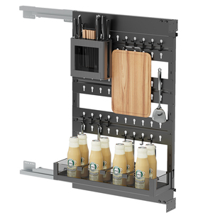 调味拉篮厨房橱柜抽屉式调味料收纳拉篮多功能刀架极窄缝柜置物架