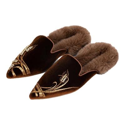 包小姐与鞋先生2025年秋季新品鎏金麦穗刺绣平底穆勒拖鞋女253520