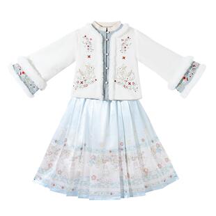 明制马面裙女童套装冬季儿童装汉服秋冬款2025新款高端唐装拜年服