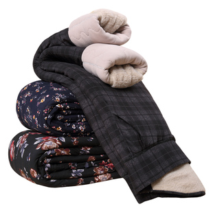 妈妈加绒加厚棉裤秋冬季奶奶装高腰驼绒裤子外穿中老年人女保暖裤