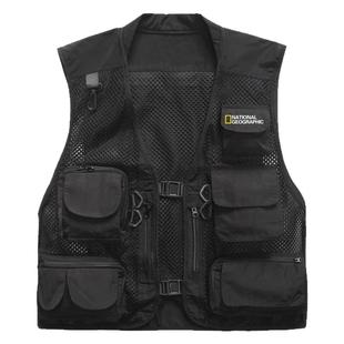 英文版国家地理网眼马甲夏款多口袋摄影摄像记者采访马夹订制LOGO