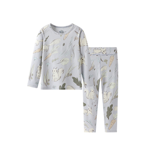 猴自在秋野拾趣天丝莱赛尔圆领家居服套装秋薄款男童女童宝宝睡衣