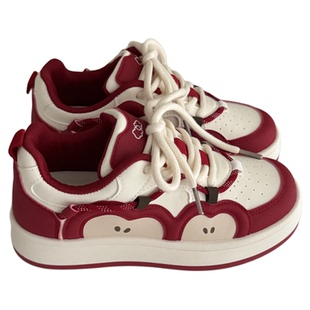 荔枝公园原创红色苹果板鞋子女2025新款厚底小白鞋防滑面包鞋潮鞋