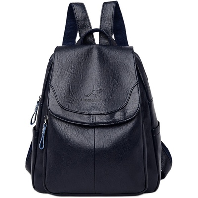 正品袋鼠皮包双肩包女2025新款时尚百搭大容量软皮包软皮女士背包