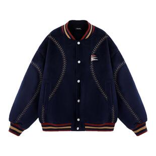 BJHG不计后果棒球服加厚外套棉服男冬美式运动棉衣宽松毛呢棉袄女