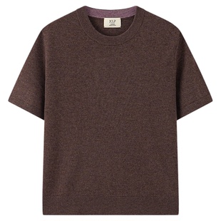 JCLP金纯良品 100%山羊绒 经典百搭纯色圆领T恤 短袖针织衫上衣女