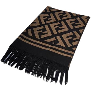 F经典老花围巾羊毛羊绒双加厚大披肩秋冬季长方形多功能保暖流苏