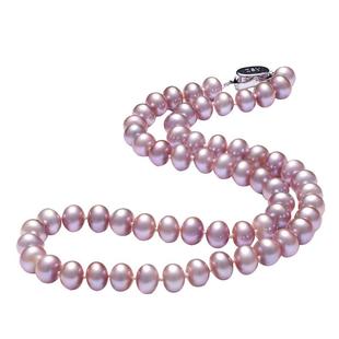 珍世缘 正品无核淡水近圆粉紫色珍珠项链送女友时尚礼物s925银扣