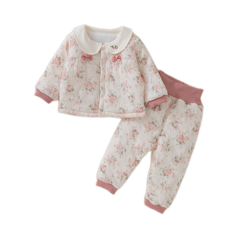 特价女宝宝冬季棉服两件套婴幼儿秋冬款分体套装夹棉棉衣棉裤一岁