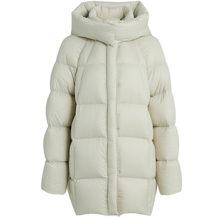 [冰淇淋泡芙]LANDI米白色立领连帽宽松羽绒服女中长款冬新品